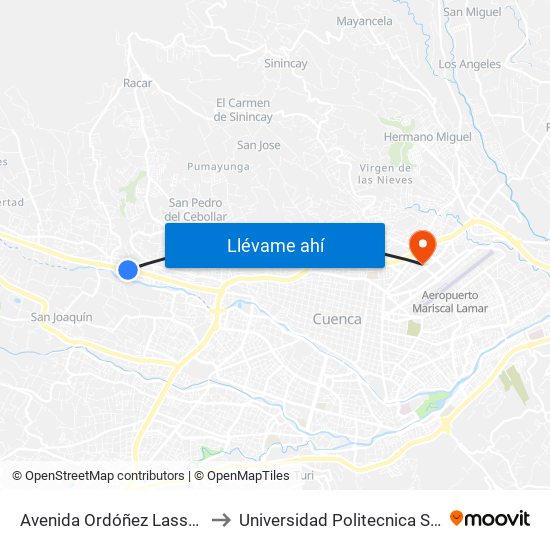 Avenida Ordóñez Lasso, 10-25 to Universidad Politecnica Salesiana map