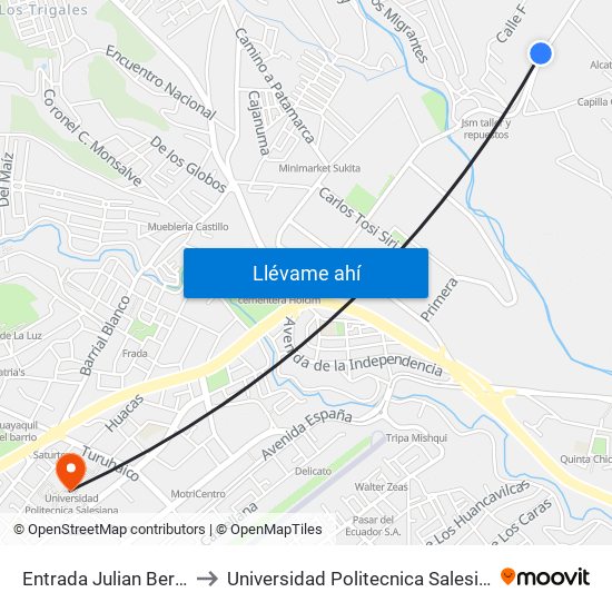 Entrada Julian Bernal to Universidad Politecnica Salesiana map