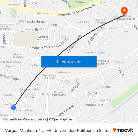 Vargas Machuca, 1283 to Universidad Politecnica Salesiana map