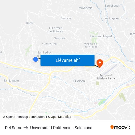 Del Sarar to Universidad Politecnica Salesiana map