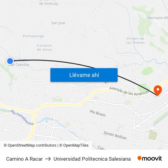 Camino A Racar to Universidad Politecnica Salesiana map