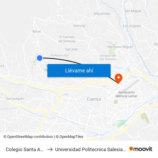 Colegio Santa Ana to Universidad Politecnica Salesiana map