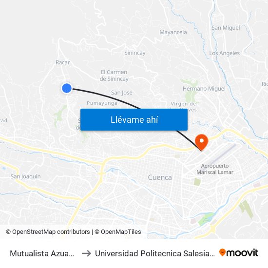 Mutualista Azuay II to Universidad Politecnica Salesiana map