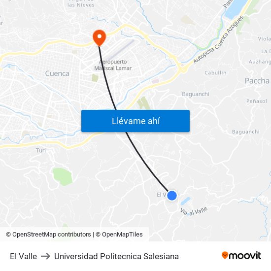 El Valle to Universidad Politecnica Salesiana map