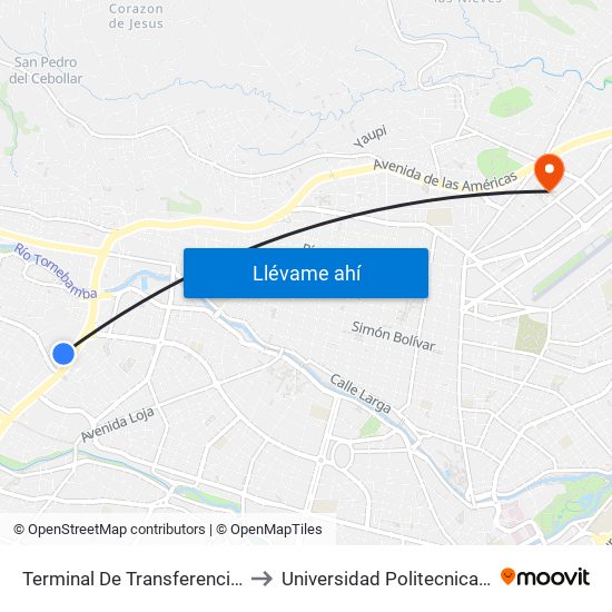 Terminal De Transferencia El Arenal to Universidad Politecnica Salesiana map