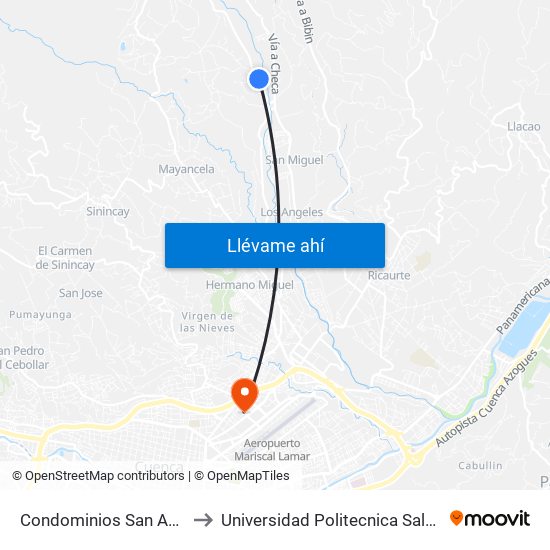 Condominios San Andres to Universidad Politecnica Salesiana map