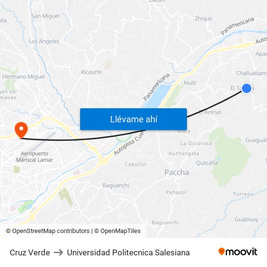 Cruz Verde to Universidad Politecnica Salesiana map