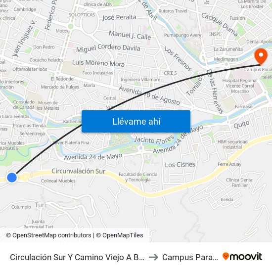 Circulación Sur Y Camino Viejo A Baños to Campus Paraíso map