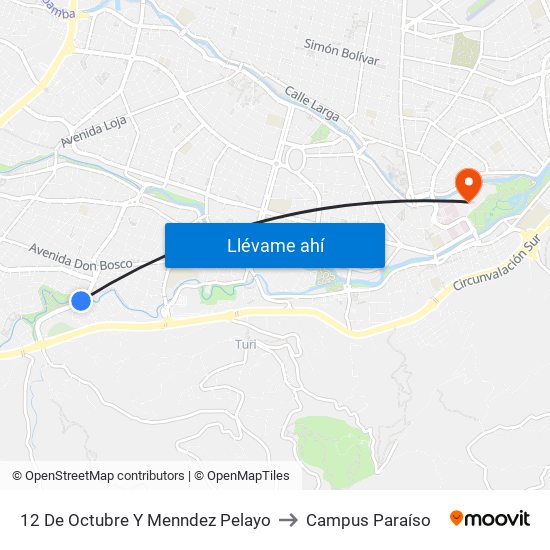 12 De Octubre Y Menndez Pelayo to Campus Paraíso map