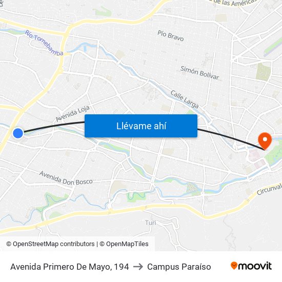 Avenida Primero De Mayo, 194 to Campus Paraíso map