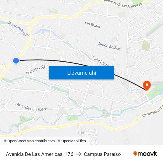 Avenida De Las Americas, 176 to Campus Paraíso map