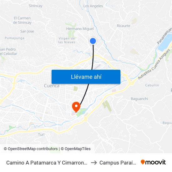 Camino A Patamarca Y Cimarrones to Campus Paraíso map