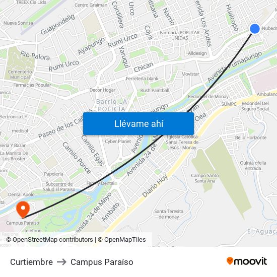 Curtiembre to Campus Paraíso map