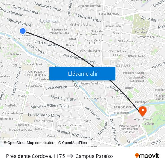 Presidente Córdova, 1175 to Campus Paraíso map