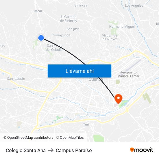 Colegio Santa Ana to Campus Paraíso map