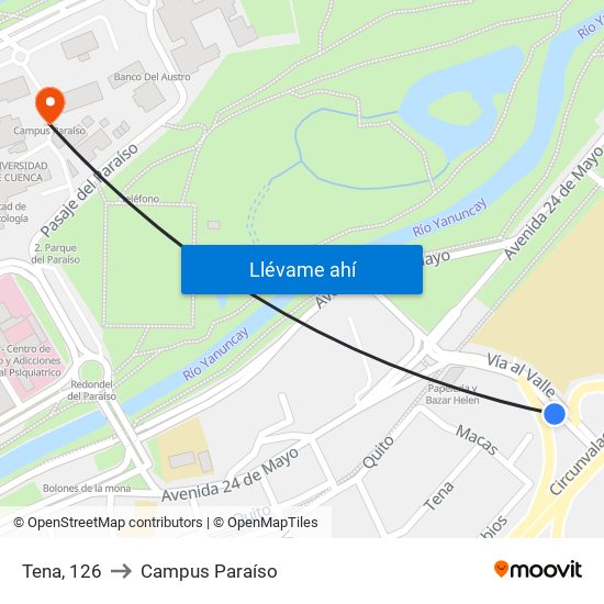 Tena, 126 to Campus Paraíso map