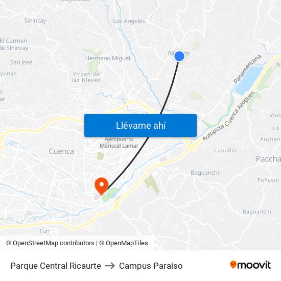 Parque Central Ricaurte to Campus Paraíso map