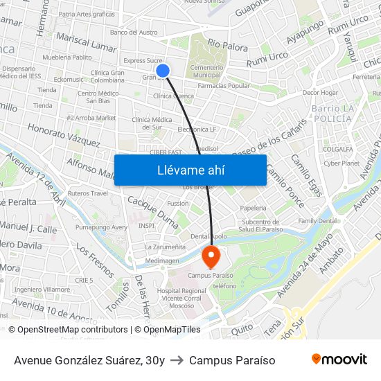 Avenue González Suárez, 30y to Campus Paraíso map