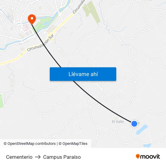 Cementerio to Campus Paraíso map