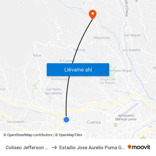 Coliseo Jefferson Pérez Quezada to Estadio Jose Aurelio Puma Guiracocha (El Salado) map