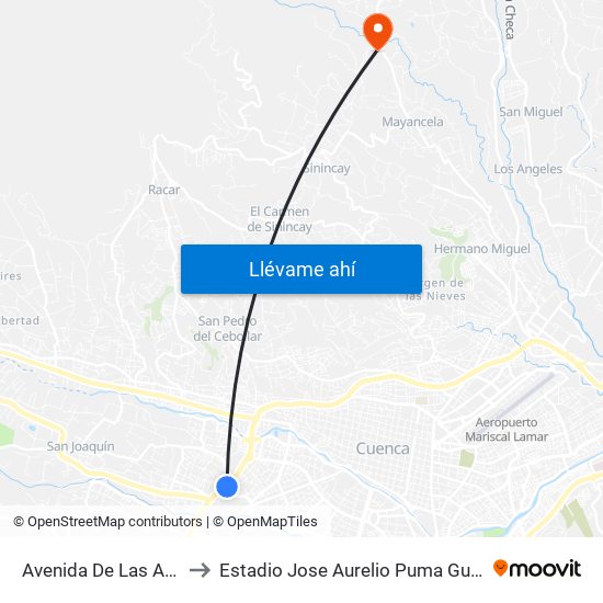 Avenida De Las Americas, 176 to Estadio Jose Aurelio Puma Guiracocha (El Salado) map