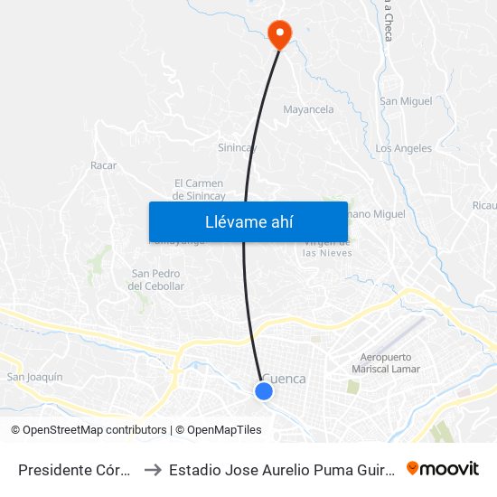 Presidente Córdova, 1175 to Estadio Jose Aurelio Puma Guiracocha (El Salado) map