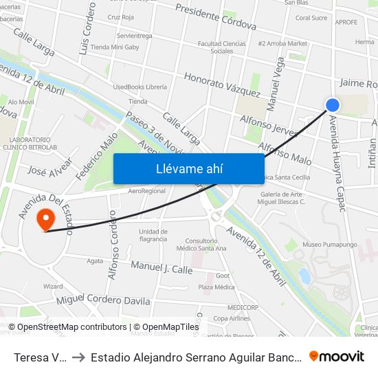 Teresa Valse to Estadio Alejandro Serrano Aguilar Banco Del Austro map