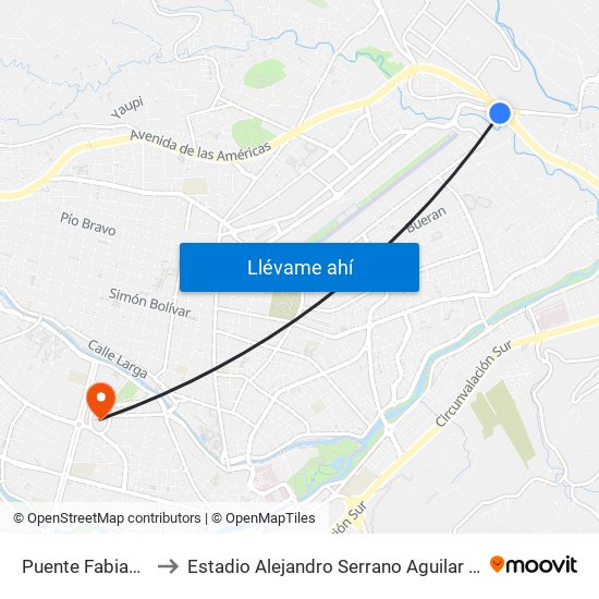 Puente Fabian Alarcon to Estadio Alejandro Serrano Aguilar Banco Del Austro map