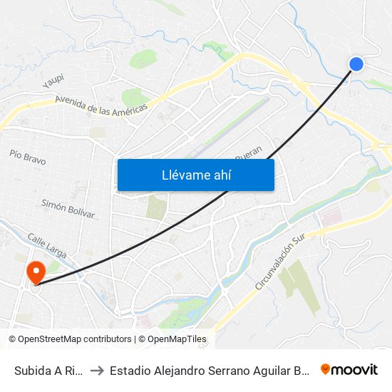 Subida A Ricaurte to Estadio Alejandro Serrano Aguilar Banco Del Austro map