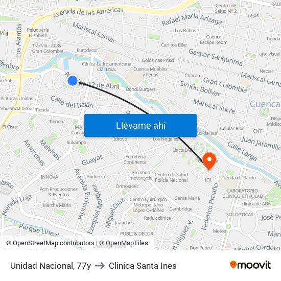 Unidad Nacional, 77y to Clinica Santa Ines map