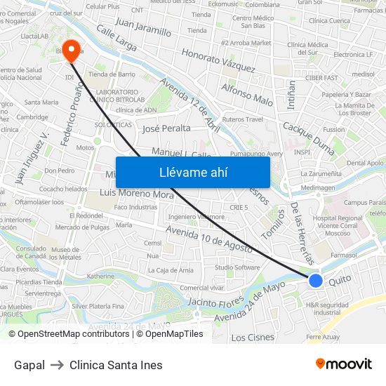 Gapal to Clinica Santa Ines map