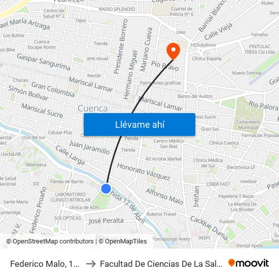 Federico Malo, 134 to Facultad De Ciencias De La Salud map