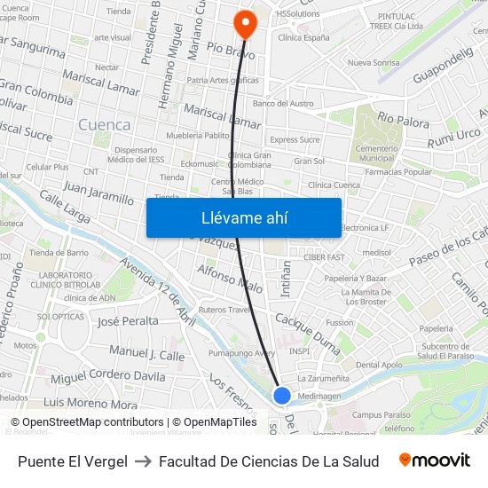Puente El Vergel to Facultad De Ciencias De La Salud map