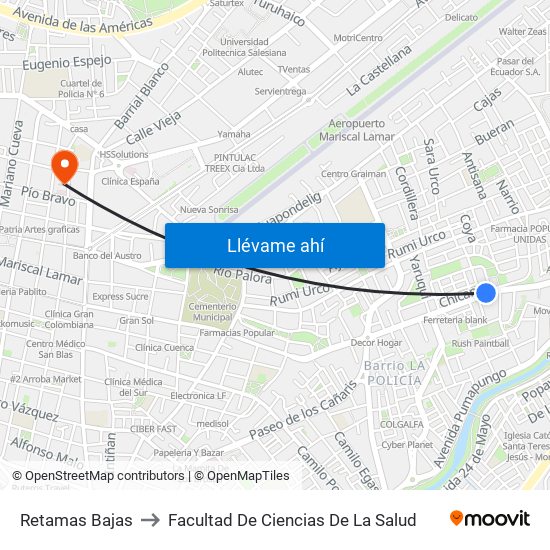 Retamas Bajas to Facultad De Ciencias De La Salud map