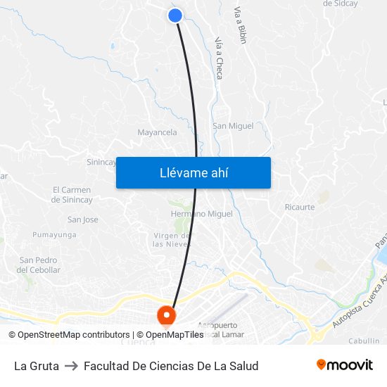 La Gruta to Facultad De Ciencias De La Salud map