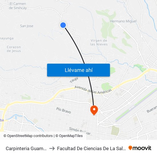 Carpinteria Guaman to Facultad De Ciencias De La Salud map