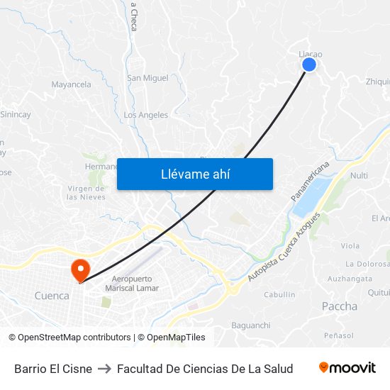 Barrio El Cisne to Facultad De Ciencias De La Salud map