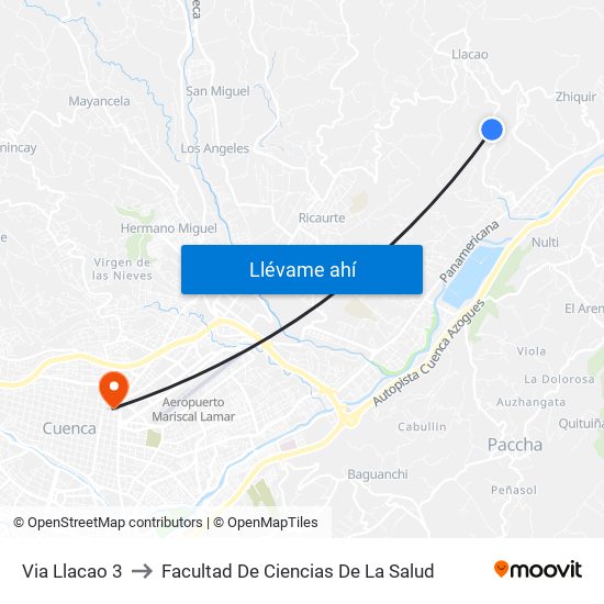 Via Llacao 3 to Facultad De Ciencias De La Salud map