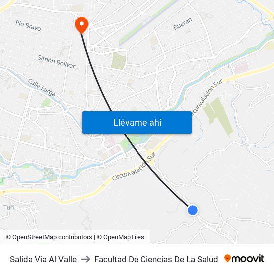 Salida Via Al Valle to Facultad De Ciencias De La Salud map