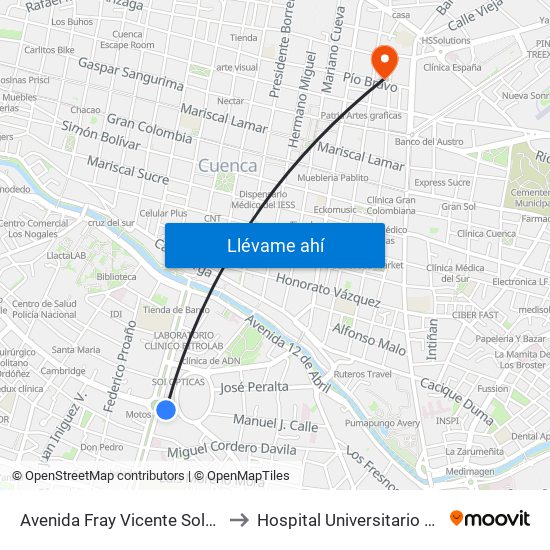 Avenida Fray Vicente Solano, 644 to Hospital Universitario Católico map