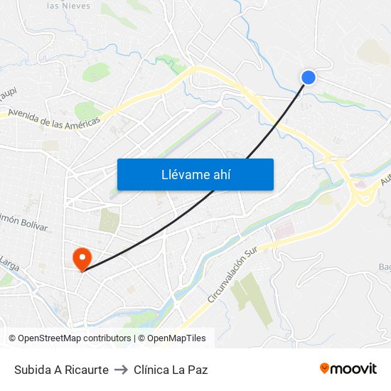 Subida A Ricaurte to Clínica La Paz map