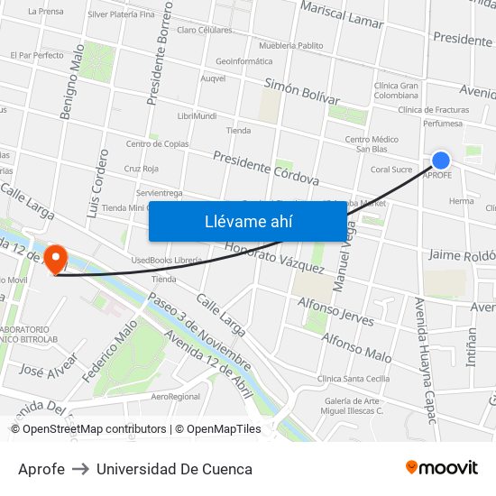 Aprofe to Universidad De Cuenca map