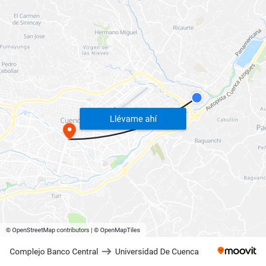 Complejo Banco Central to Universidad De Cuenca map