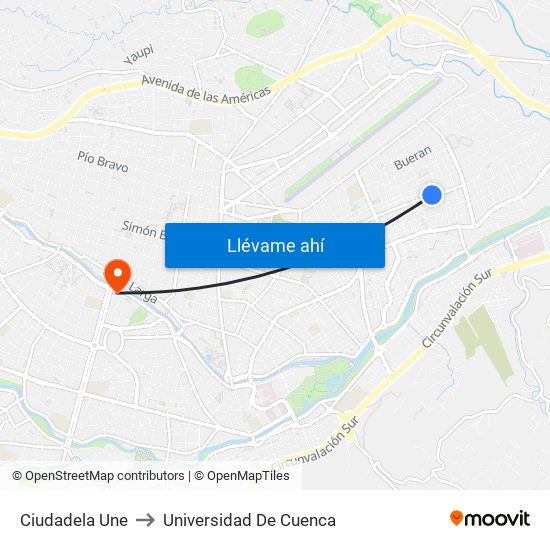 Ciudadela Une to Universidad De Cuenca map