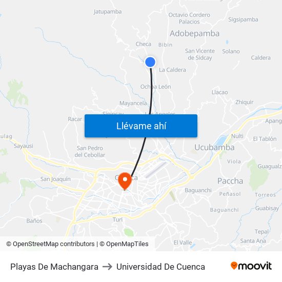 Playas De Machangara to Universidad De Cuenca map