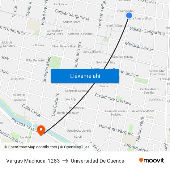 Vargas Machuca, 1283 to Universidad De Cuenca map