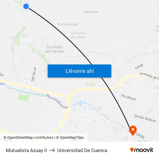 Mutualista Azuay II to Universidad De Cuenca map