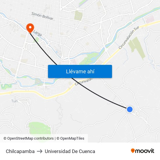 Chilcapamba to Universidad De Cuenca map