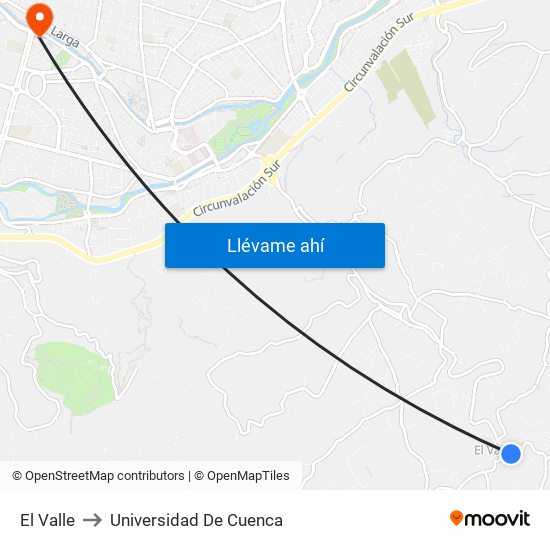 El Valle to Universidad De Cuenca map