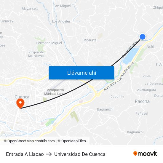 Entrada A Llacao to Universidad De Cuenca map